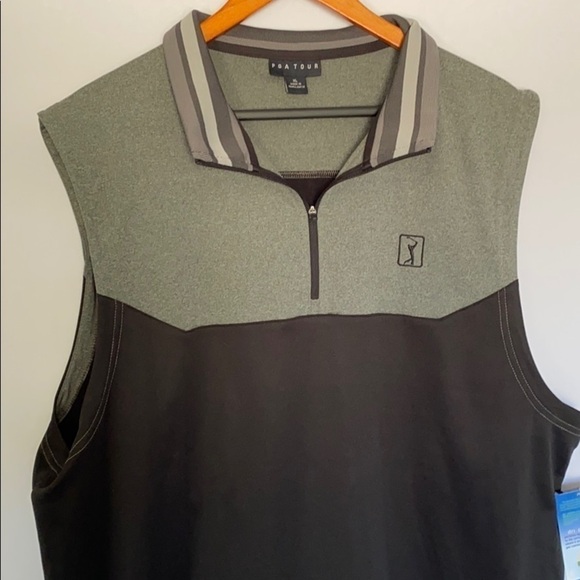 pga Vest Golf Black and Gray Collared Size XL 1/4 Zip Up Striped Collar New - Picture 2 of 11